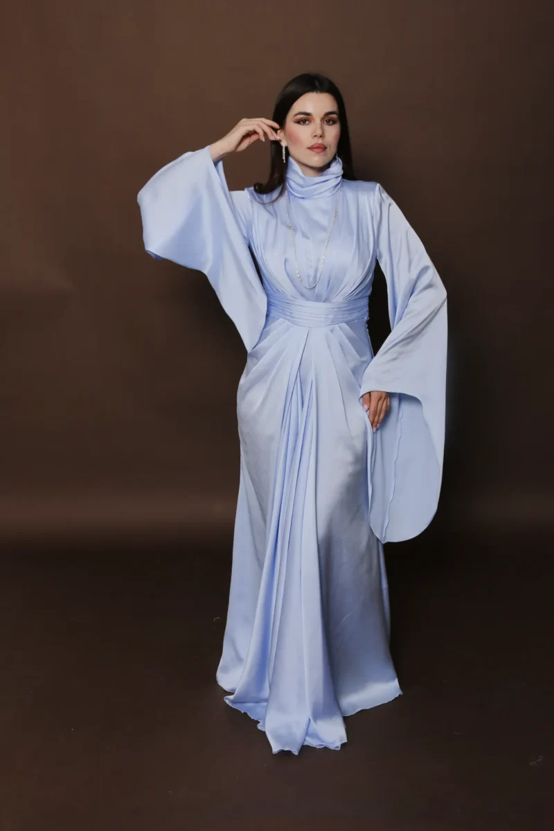 long sleeve satin dress