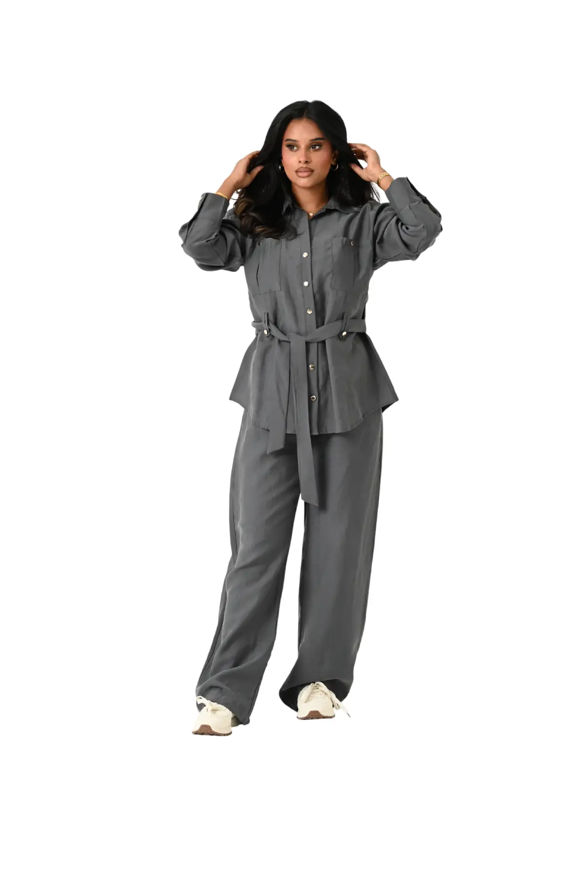 Elegant Belted Tencel Set JZ26-J01 - Image 2
