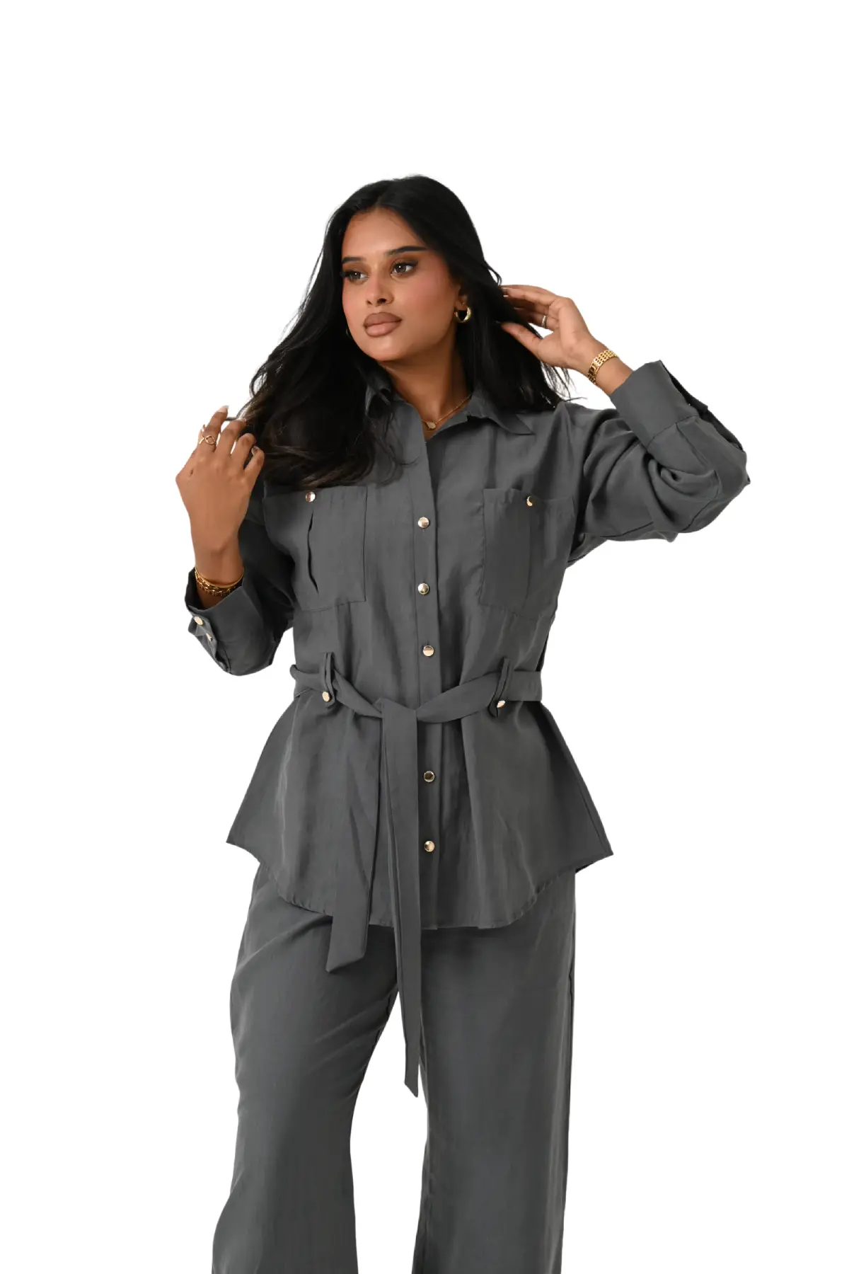 Elegant Belted Tencel Set JZ26-J01 - Image 3