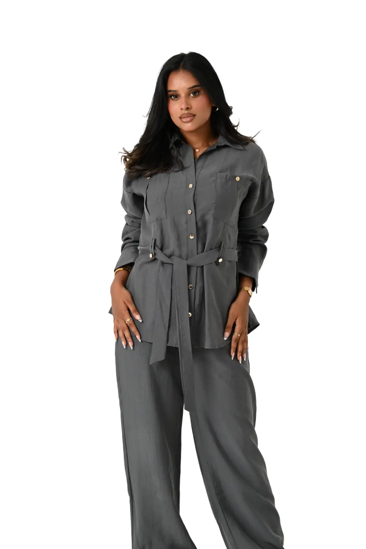 Elegant Belted Tencel Set JZ26-J01 - Image 4