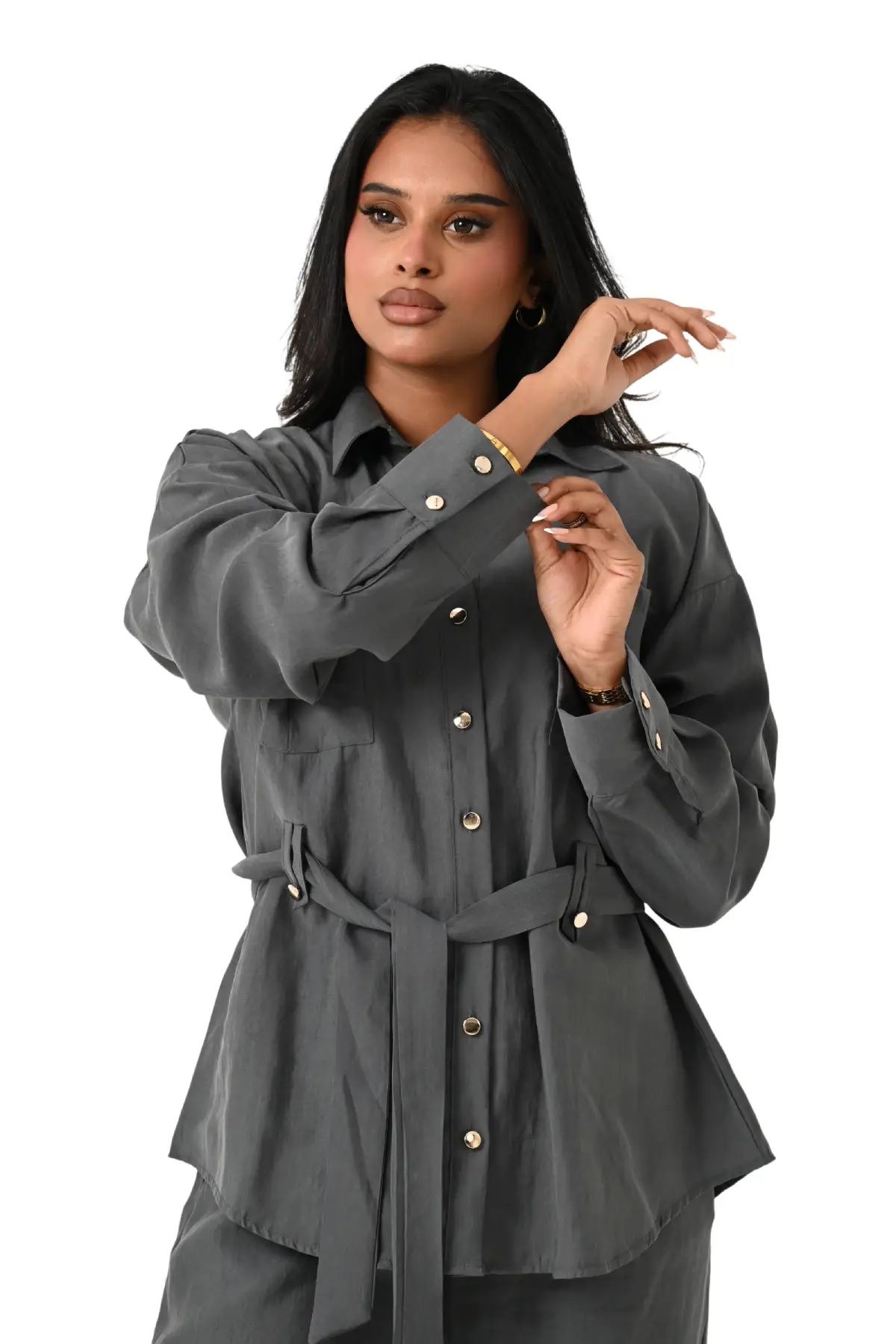 Elegant Belted Tencel Set JZ26-J01 - Image 5