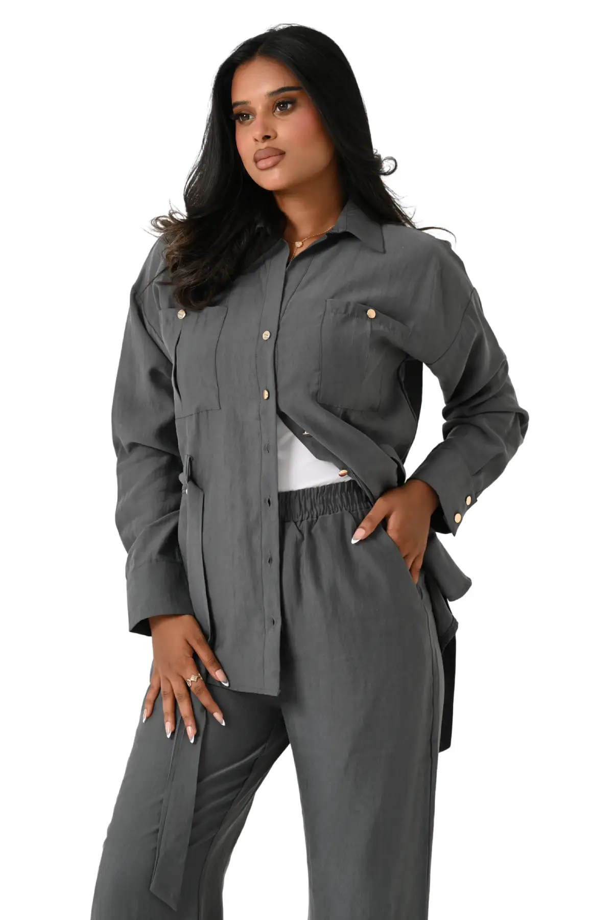 Elegant Belted Tencel Set JZ26-J01 - Image 7