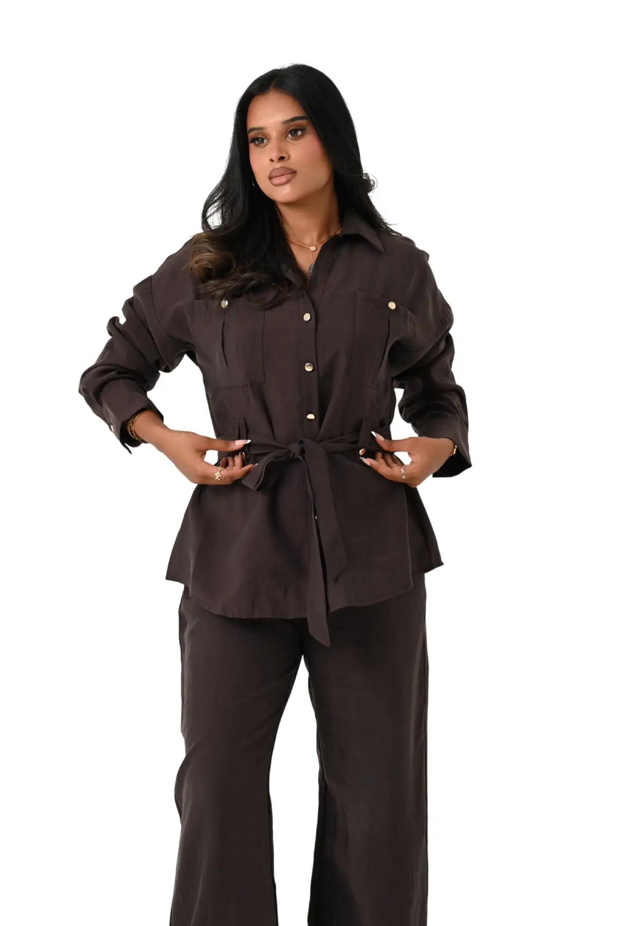 Elegant Belted Tencel Set JZ26-J01 - Image 10