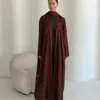 Reddish Brown Abaya with Fine Pattern in Soft silk — main view | JAAZLINE JZA26-09