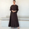 Brown Abaya with Tonal Motif in Washed slub jacquard — main view | JAAZLINE JZA26-10