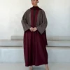 Burgundy Abaya with Grey Upper Layer in Crepe — main view | JAAZLINE JZA26-11