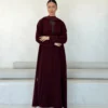Burgundy Abaya with Geometric Neckline Detail in Barbie crepe — main view | JAAZLINE JZA26-12
