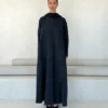 Navy Abaya with Tonal Pattern in Washed slub jacquard - main view | JAAZLINE JZA26-19