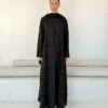 Black Abaya with Overlapping Botanical Motif in Washed jacquard - main view | JAAZLINE JZA26-21
