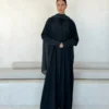 Dark Abaya with Draped Upper Detail in Ehsas crepe - main view | JAAZLINE JZA26-24