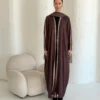 Brown Abaya with Pale Pink Edging in Airflow - main view | JAAZLINE JZA26-26