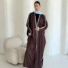 Brown Abaya with Pale Blue Edging in Airflow - main view | JAAZLINE JZA26-27