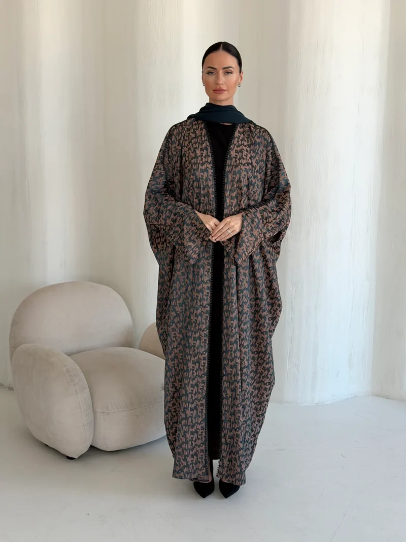 Loose Abaya with Fine Multicolour Pattern in Soft silk - main view | JAAZLINE JZA26-28