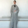 Light Grey Abaya with Abstract Pattern in Washed linen - main view | JAAZLINE JZA26-29